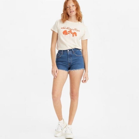 Levi’s 14/15 (32) 501s Shorts, High Rise Womens Denim Shorts Stretch Button Fly - Picture 1 of 14
